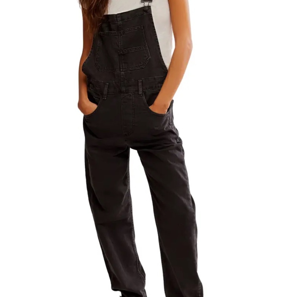 Free People Black Denim Overalls - Relaxed Fit